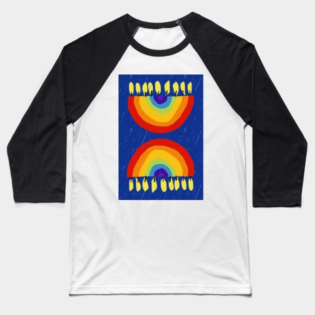 Rainbow Chanukiah Dark Blue Print Baseball T-Shirt by TillaCrowne